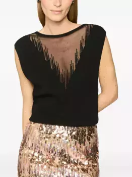 Топ в рубчик с прозрачной вставкой Genny, черный