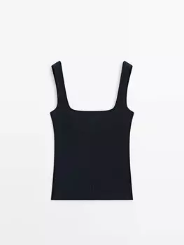 Топ в рубчик с прямым вырезом Massimo Dutti, синий
