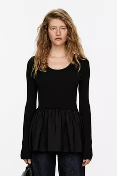 Топ в рубчик с рюшами Arket, черный