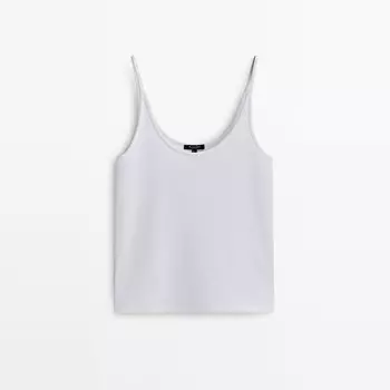 Топ в рубчик с тонкими бретелями Massimo Dutti, кремовый