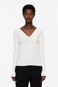 Топ в рубчик с v образным вырезом Arket, белый