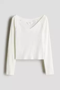 Топ в рубчик с v-образным вырезом H&M, белый