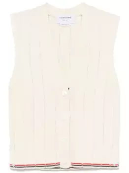 Топ в рубчик с V-образным вырезом THOM BROWNE, нейтральный