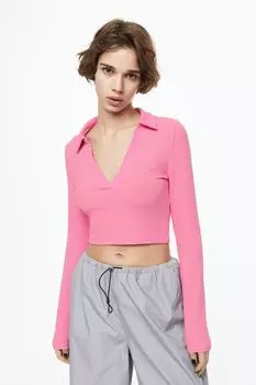 Топ в рубчик с воротником H&M