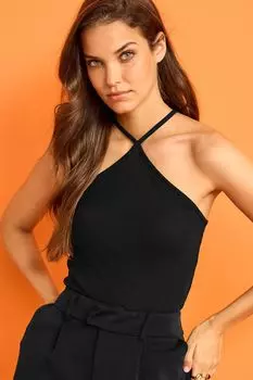 Топ в рубчик с воротником-хомутом Next, черный