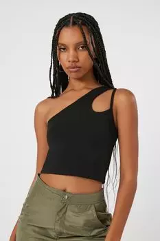 Топ в рубчик с вырезом на одно плечо Forever 21, черный