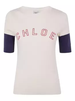 Топ в рубчик с вышитым логотипом CHLO, белый