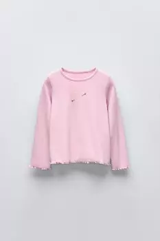 Топ в рубчик с вышивкой ZARA, пастельно-розовый