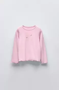Топ в рубчик с вышивкой ZARA, пастельно-розовый