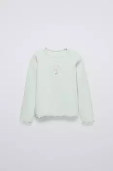 Топ в рубчик с вышивкой ZARA, зеленоватый