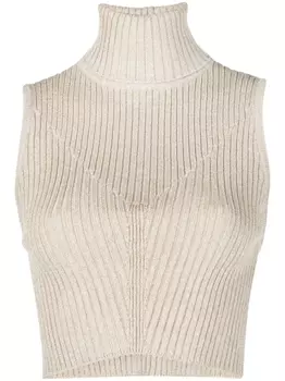 Топ в рубчик с высоким воротником Forte Forte, золотистый