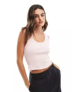 Топ в рубчик с заклепками нежно-розового цвета ASOS DESIGN