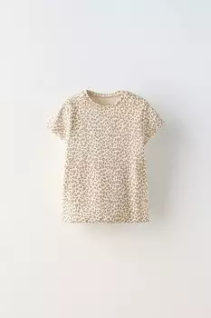 Топ в рубчик с животным принтом ZARA, экрю