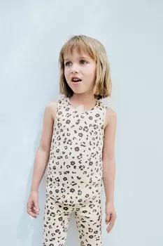 Топ в рубчик с животным принтом ZARA, экрю