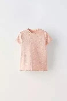 Топ в рубчик с животным принтом ZARA, светло-розовый