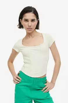 Топ в рубчик в корсетном стиле H&M, светло-бежевый