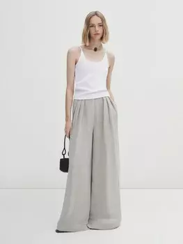 Топ в рубчику на тонких лентах Massimo Dutti, кремовый