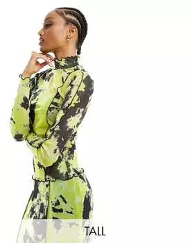 Топ в сетку Object Tall с сетчатым краем и смешанным лаймовым принтом