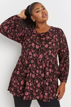 Топ в стиле бохо с длинными рукавами и отделкой в стиле «лестница» Yours Curve, черный