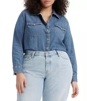 Топ в стиле вестерн Levi's больших размеров на пуговицах спереди с длинными рукавами, синий