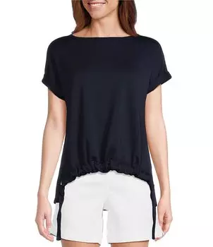 Топ в западном направлении с короткими рукавами и вырезом «лодочка», жатой талией и завязкой сбоку Westbound, синий