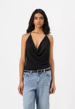 Топ WATERFALL NECK SINGLET Gina Tricot, черный