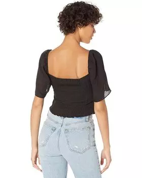 Топ WAYF Secrets Kept Gathered Flutter Sleeve Top, черный