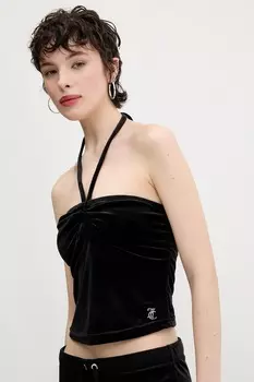 Топ велюровый на бретелях с рюшами Juicy Couture, черный