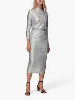 Топ Whistles с высоким воротником и пайетками, серебряный