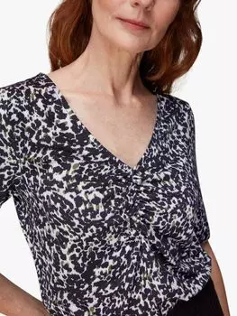 Топ Whistles Smudge с леопардовым принтом и V-образным вырезом, Черный/Мульти