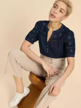 Топ White Stuff Bella Cotton Broderie, темно-синий