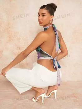 Топ винтажный Shein Bae с бретельками и сетчатым принтом, синий