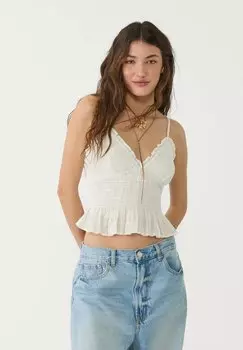 Топ WITH RUFFLES Stradivarius, бежевый