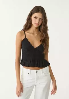 Топ WITH RUFFLES Stradivarius, черный