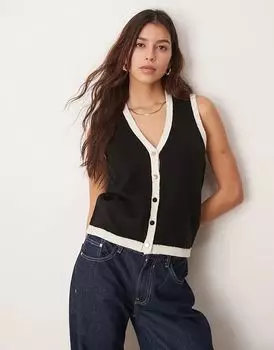 Топ вязаный с кантом черного цвета New Look