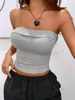 Топ вязаный Shein Ezwear без рукавов, светло-серый