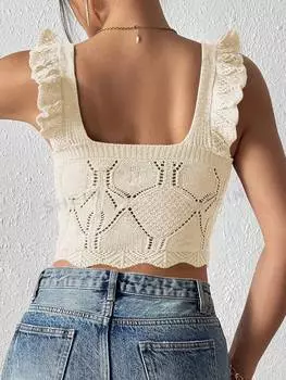 Топ вязаный женский Shein Frenchy с вырезом сердечком, абрикосовый