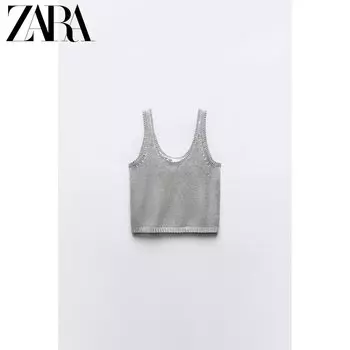 Топ вязаный женский Zara, серебряный