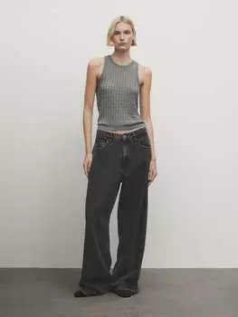 Топ вязки косами Massimo Dutti, серый