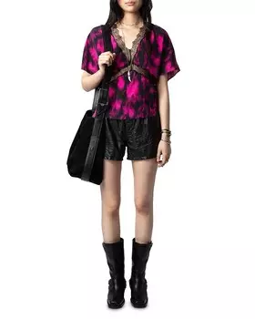 Топ Zadig & Voltaire с шелковым кружевом и принтом, розовый