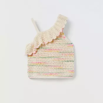 Топ Zara Blend Knit With Ruffle, белый