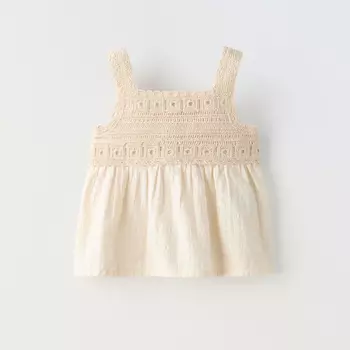 Топ Zara Contrast Crochet, экрю