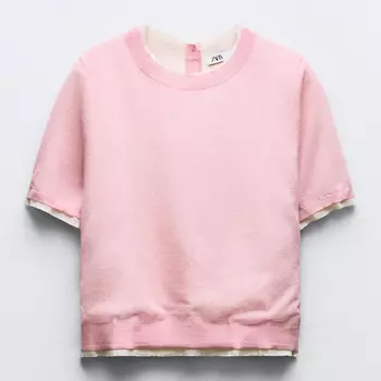 Топ Zara Contrast Linen Blend, розовый