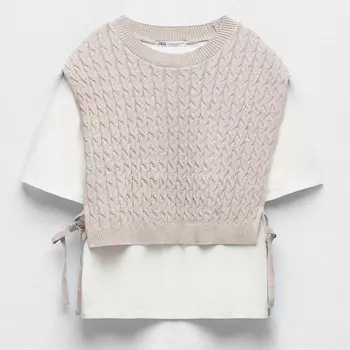 Топ Zara Contrast Vest, темно-бежевый