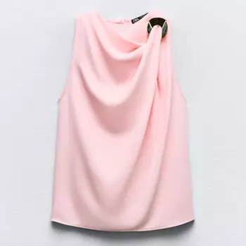 Топ Zara Crepe With Golden Applique, пастельно-розовый
