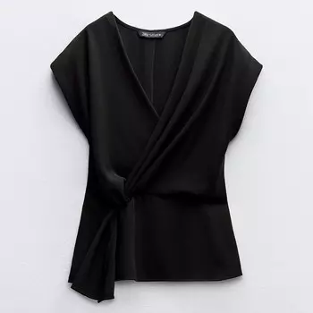 Топ Zara Crepe With Knot, черный