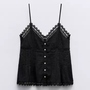 Топ Zara Embroidered, черный
