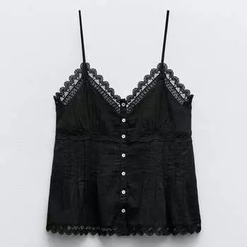 Топ Zara Embroidered, черный