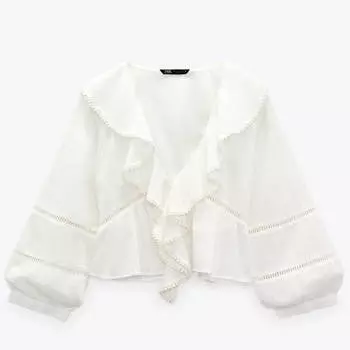 Топ Zara Embroidered Frilled, белый