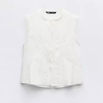Топ Zara Embroidered With Ties, белый